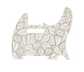 White guitar pickguard with a floral and leaf pattern in light brown.