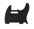 Black guitar pickguard with a textured floral pattern and multiple screw holes.