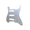 Chrome plated metal guitar pickguard with multiple mounting holes and cutouts for pickups and controls.
