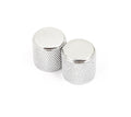 Two silver-colored metal knurled knobs with smooth tops shown on a white background.