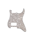 Pearloid white pickguard with 11 holes and a single rectangular cutout for a humbucking pickup.