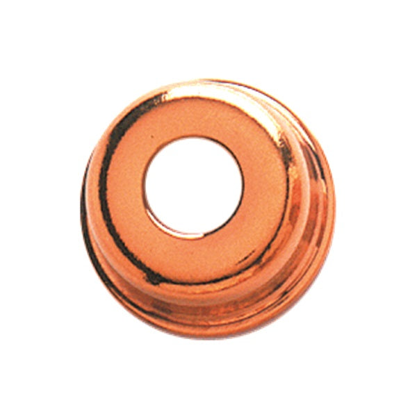 Round gold metal jack plate with central hole shown on white background.