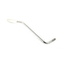 A metal tremolo arm with a white plastic tip and a threaded screw end on a white background.