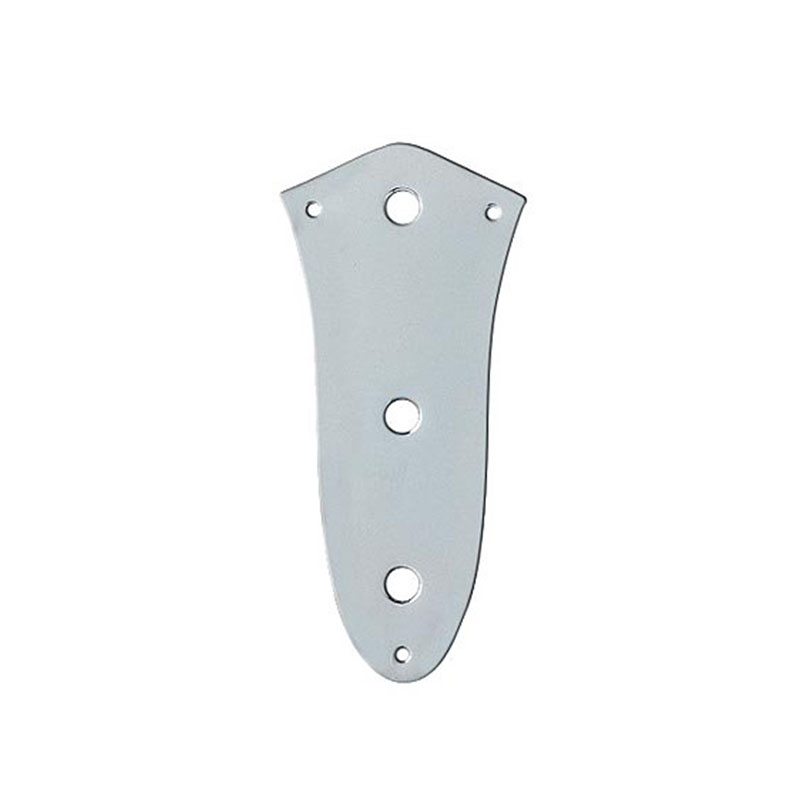 Silver metal control plate with five mounting holes on a white background.
