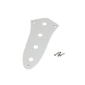 Silver metal control plate with four holes and four screws on white background.