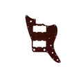 Dark red tortoiseshell guitar pickguard with multiple cutouts for pickups and controls.