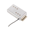 Silver metal guitar pickup with six screws, a wire cable, and the Fender logo on top.