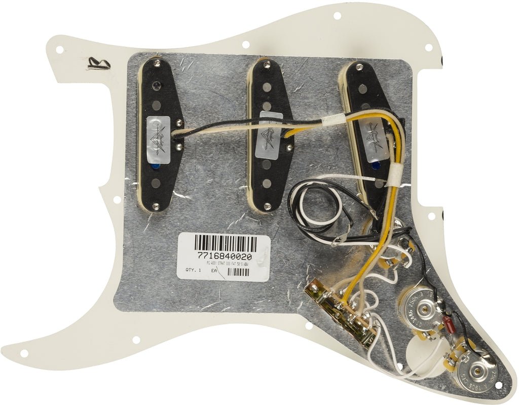 Fender® Pre-Wired Strat® Pickguard, Custom Shop Fat 50’s SSS, 11 Hole, Parchment