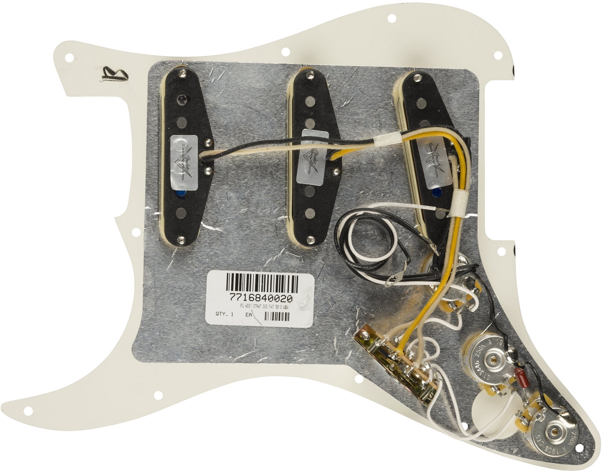 Fender® Pre-Wired Strat® Pickguard, Custom Shop Fat 50’s SSS, 11 Hole, Parchment