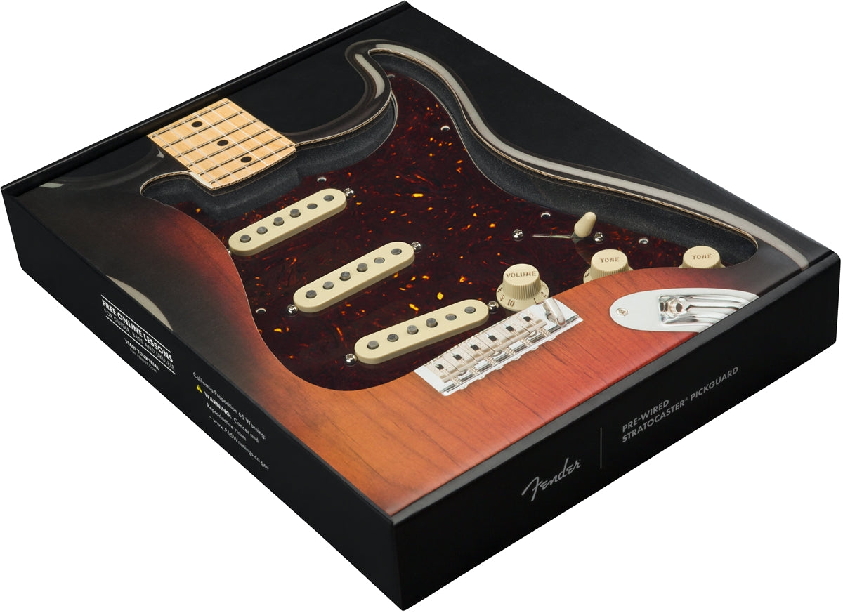 Fender® Pre-Wired Strat® Pickguard, Custom Shop Custom ’69 SSS, 11 Hole, Tortoise Shell