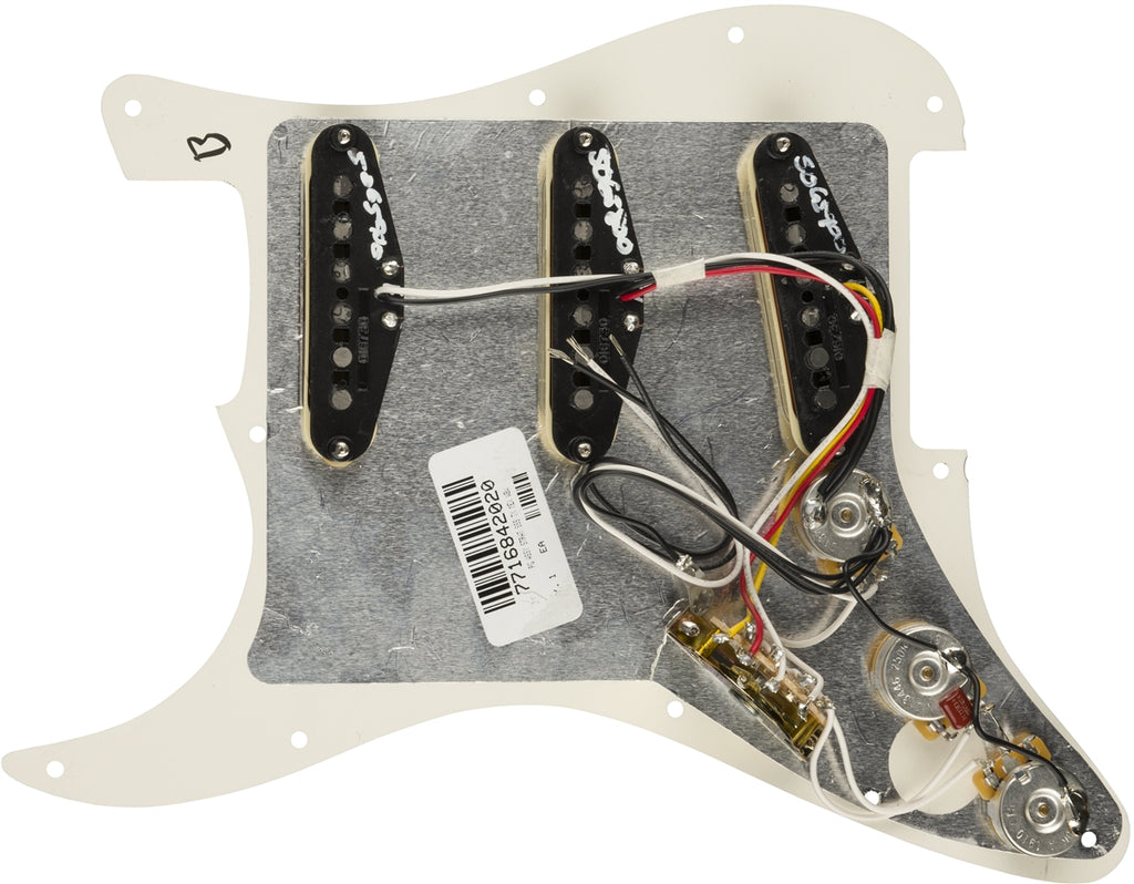 Fender® Pre-Wired Strat® Pickguard, Tex-Mex SSS, 11 Hole, Parchment