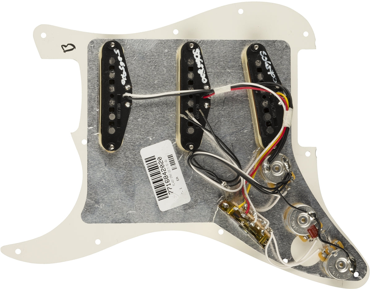 Fender® Pre-Wired Strat® Pickguard, Tex-Mex SSS, 11 Hole, Parchment
