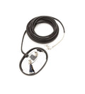 Black oval vintage-style footswitch with 2 metal buttons and attached long black cable with exposed wire ends.