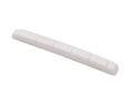 A white pre-slotted string nut with six slots for guitar strings.