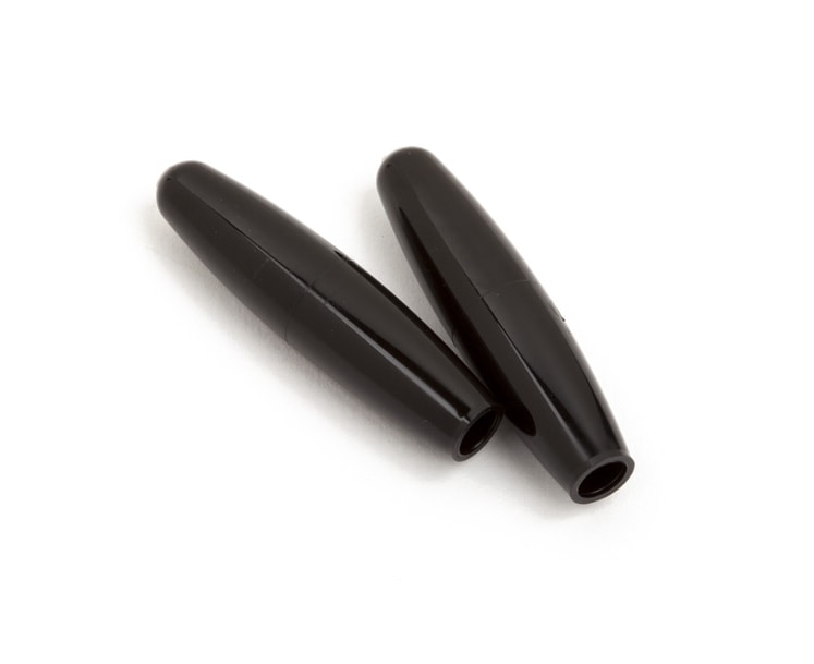 Two black plastic caps shaped for attachment, shown on white background.