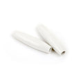 Two white plastic cylindrical tips with hollow openings on one end.