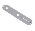 Silver metal control plate with several holes for mounting and controls, shown on white background.