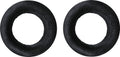 Two black circular ear pad cushions with fabric surfaces shown on a white background.