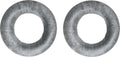 Two gray round ear pads made of fabric and foam material for headphones shown on a white background.