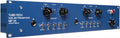 Blue metal dual microphone preamplifier unit with knobs, switches, and DI inputs on front panel.