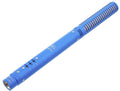 Blue cylindrical microphone with a slotted grill and a 3-pin XLR connector at the base.