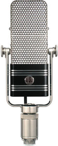Silver and black metal microphone with a mesh grille and AEA logo in the center.