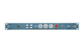Front view of a BAE 1023 rackmount audio unit with knobs, switches, and a 1/4 inch input jack on a blue panel.