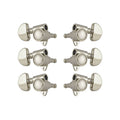 Set of six nickel-colored Rotomatic style guitar machine heads with rounded tuning pegs.