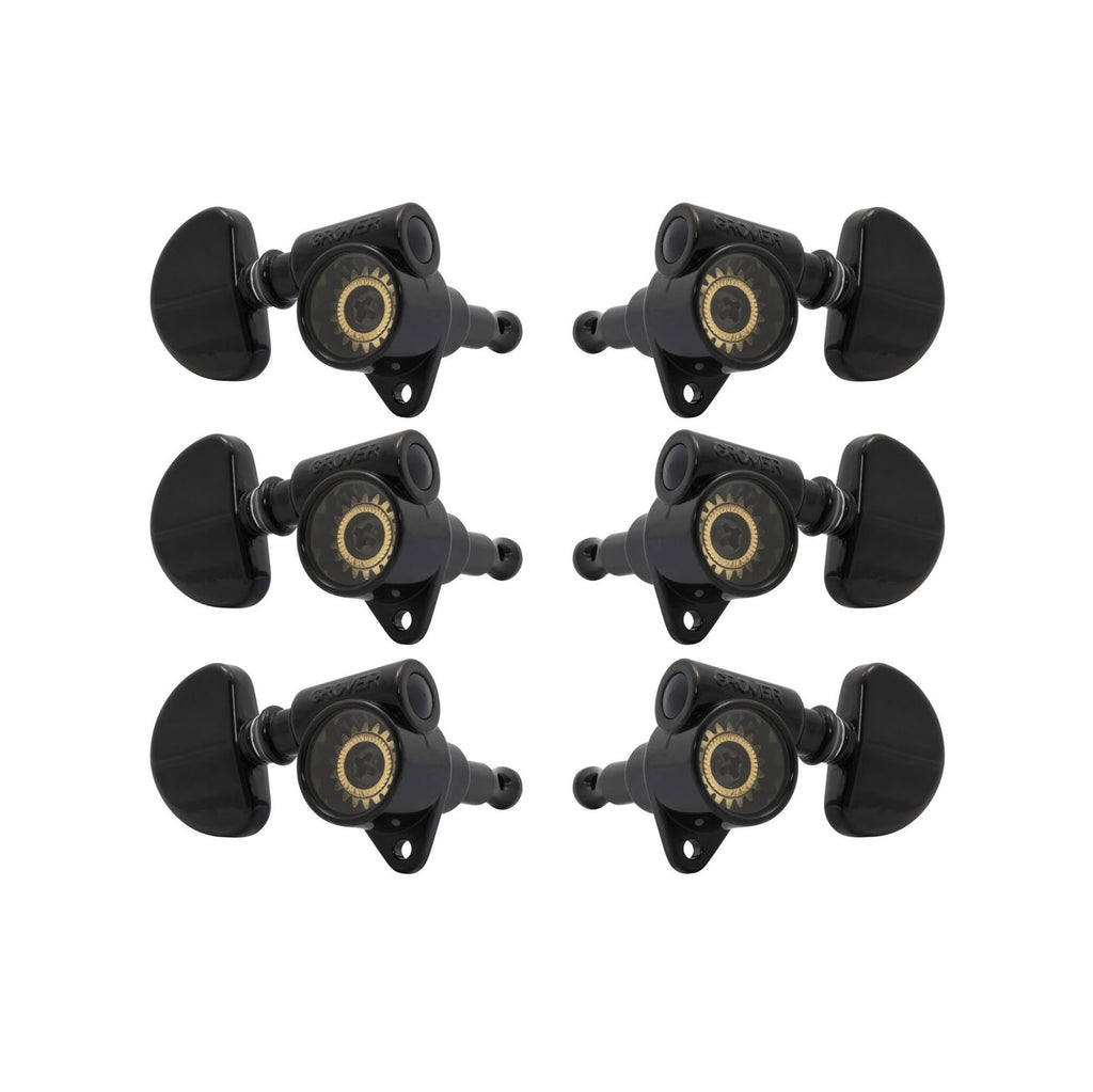Grover 102SVBC Rotomatic Black Chrome Skeleton View Machine Heads 3+3 – Original “Milk Bottle” Style