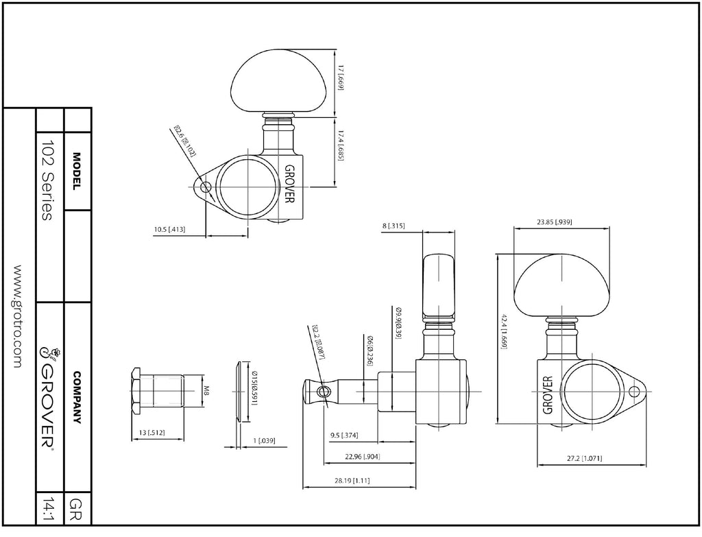 Grover 102N Rotomatic Nickel Machine Heads 3+3 – Kidney Style
