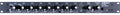Front panel of a black Ashly LX-308B audio stereo mixer with knobs, LED meters, and 1/4 inch jacks.