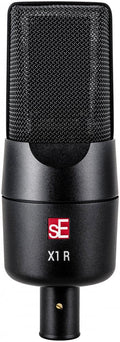 Black studio microphone with metal mesh head and XLR connector labeled sE X1 R on front.