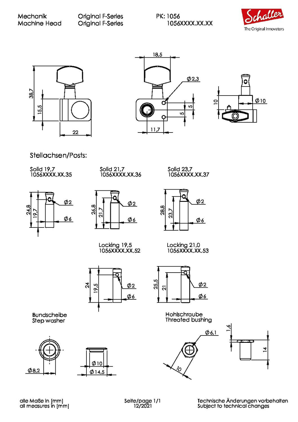 Schaller F-Series Locking Machine Heads 6 Inline