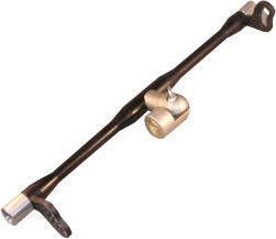 Black metal stereo bar with a silver clip for mounting a microphone or similar device.