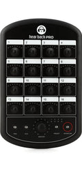 Black control panel with 16 labeled rotary knobs and additional knobs and buttons for pan, aux, master, preset, and intercom.