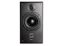 Front view of a black studio monitor speaker with a large woofer, tweeter, and a logo plate below.
