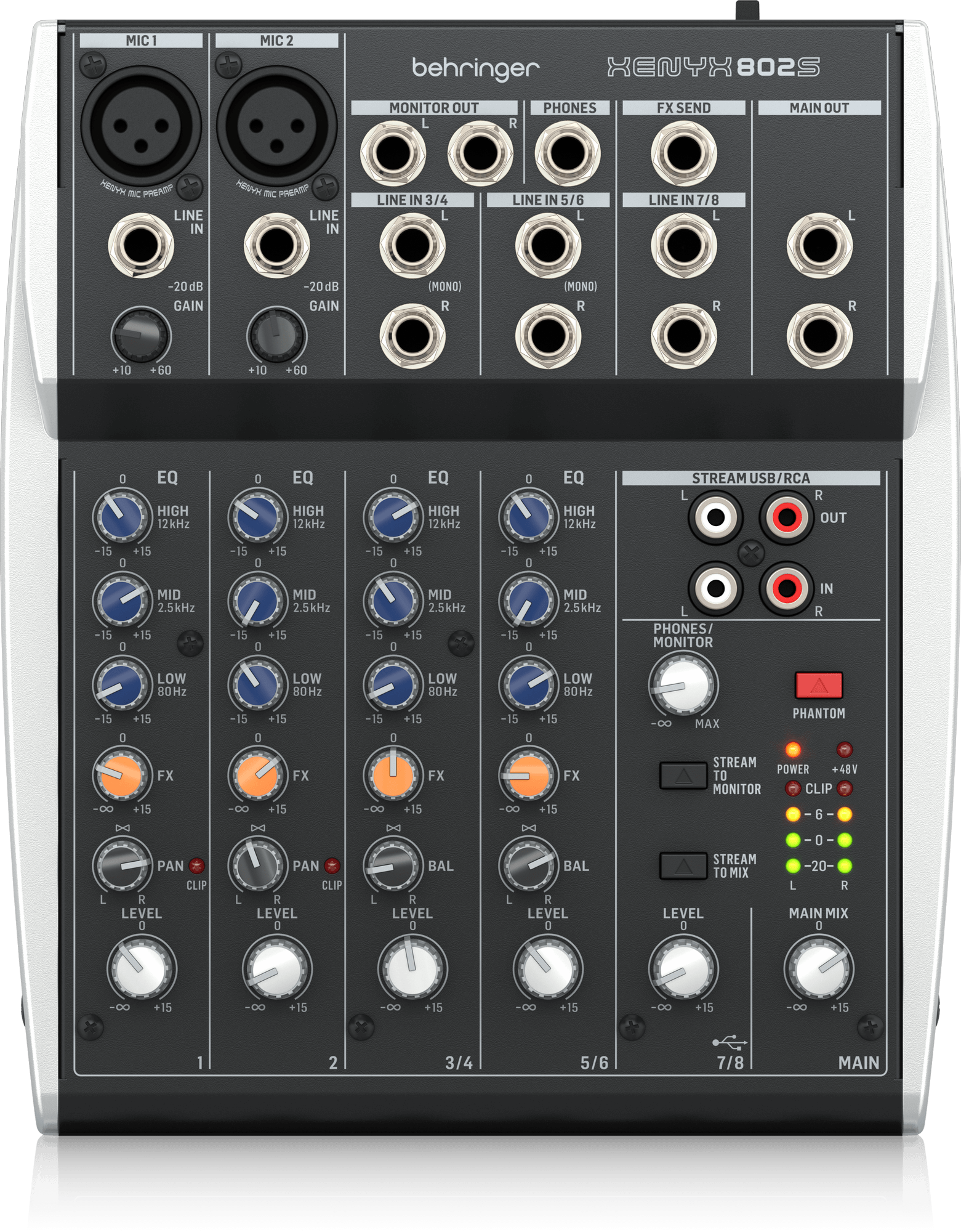 XENYX 802S Premium Analog 8-Input Mixer with USB Streaming Interface