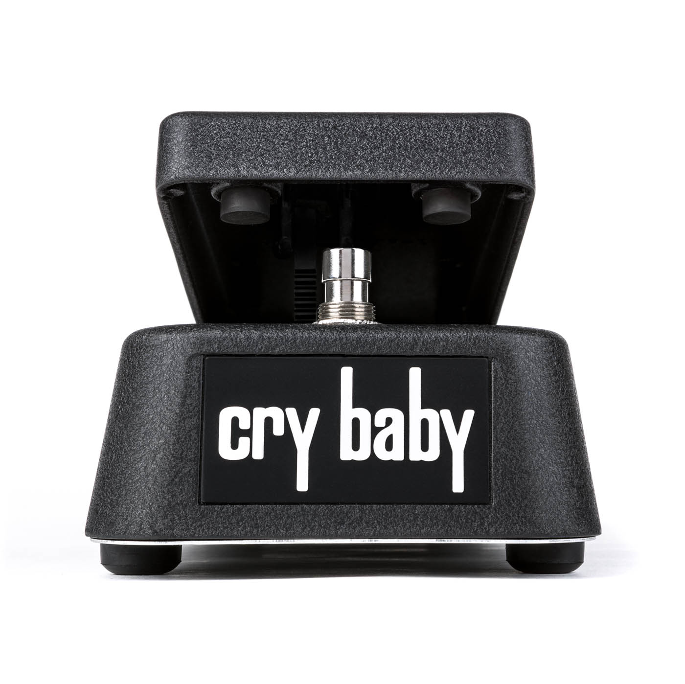 Black wah effect pedal with raised footswitch and white "cry baby" branding on front face.