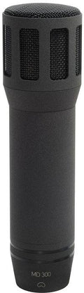 Black cylindrical studio microphone with mesh grille and MD 300 label at the bottom.