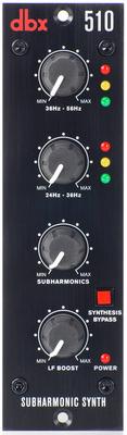 Front panel of a dbx 510 subharmonic synth with four rotary knobs and one push button.