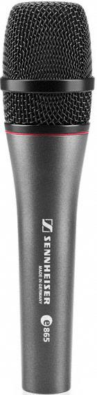 Black and gray handheld microphone with metal mesh grille and Sennheiser branding.
