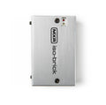 Rectangular silver metal device with MXR iso-brick branding, two screws, LED indicators, and a barrel power jack.