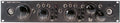 Black audio equipment panel with multiple knobs, switches, and two 1/4 inch jacks labeled for channel control.