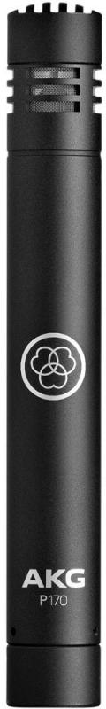 Black AKG P170 microphone with a cylindrical metal body and XLR connector.