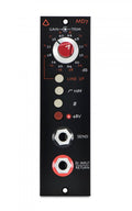 Front panel of an AVEDIS AUDIO MD7 audio module with rotary knob, buttons, indicator light, and two 1/4 inch jacks.