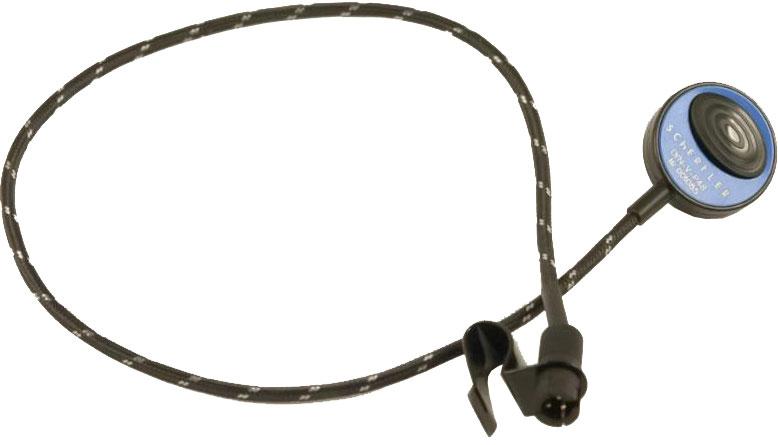 Circular Schertler pickup with attached cable and 3-pin connector on a white background.