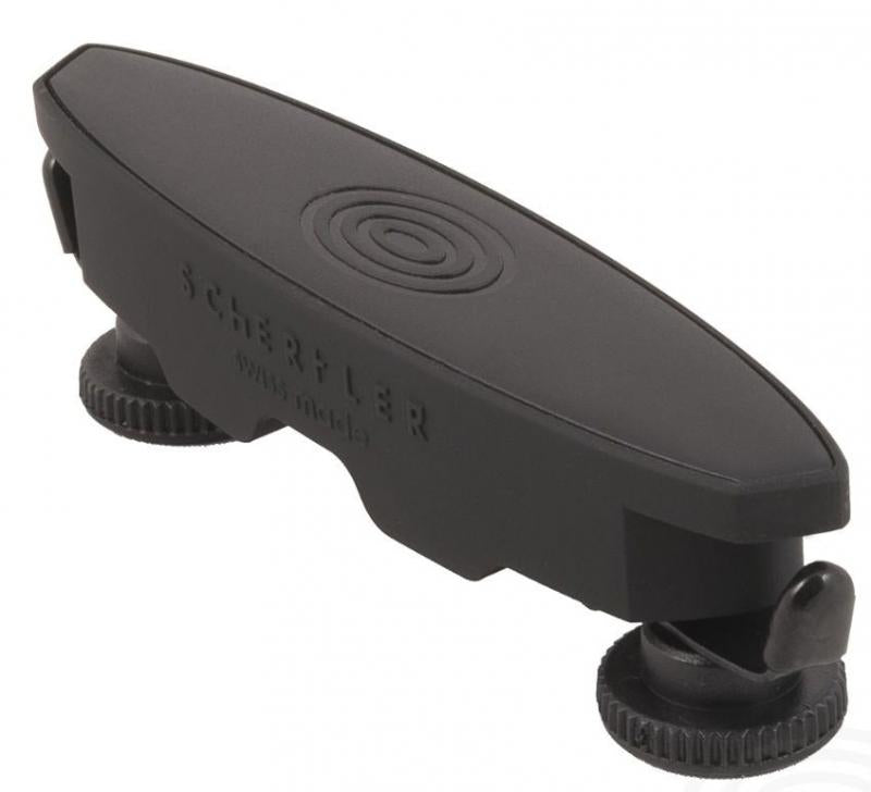 Black Schertler branded device with two adjustment knobs viewed from an angled top side
