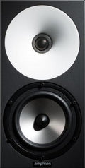 Front view of a black studio monitor speaker with a white circular horn and silver woofer cone.