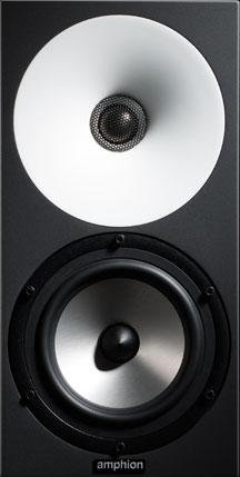 Front view of a black studio monitor speaker with a white circular horn and silver woofer cone.