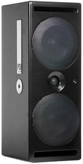 Black rectangular studio monitor speaker with two visible speaker drivers and PSI audio branding on the side.